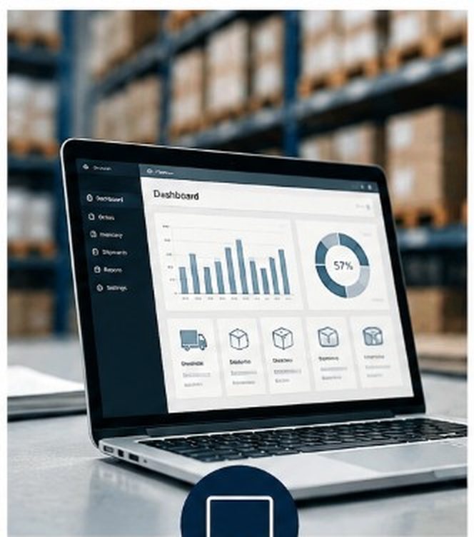 Laptop met dashboard in een magazijn